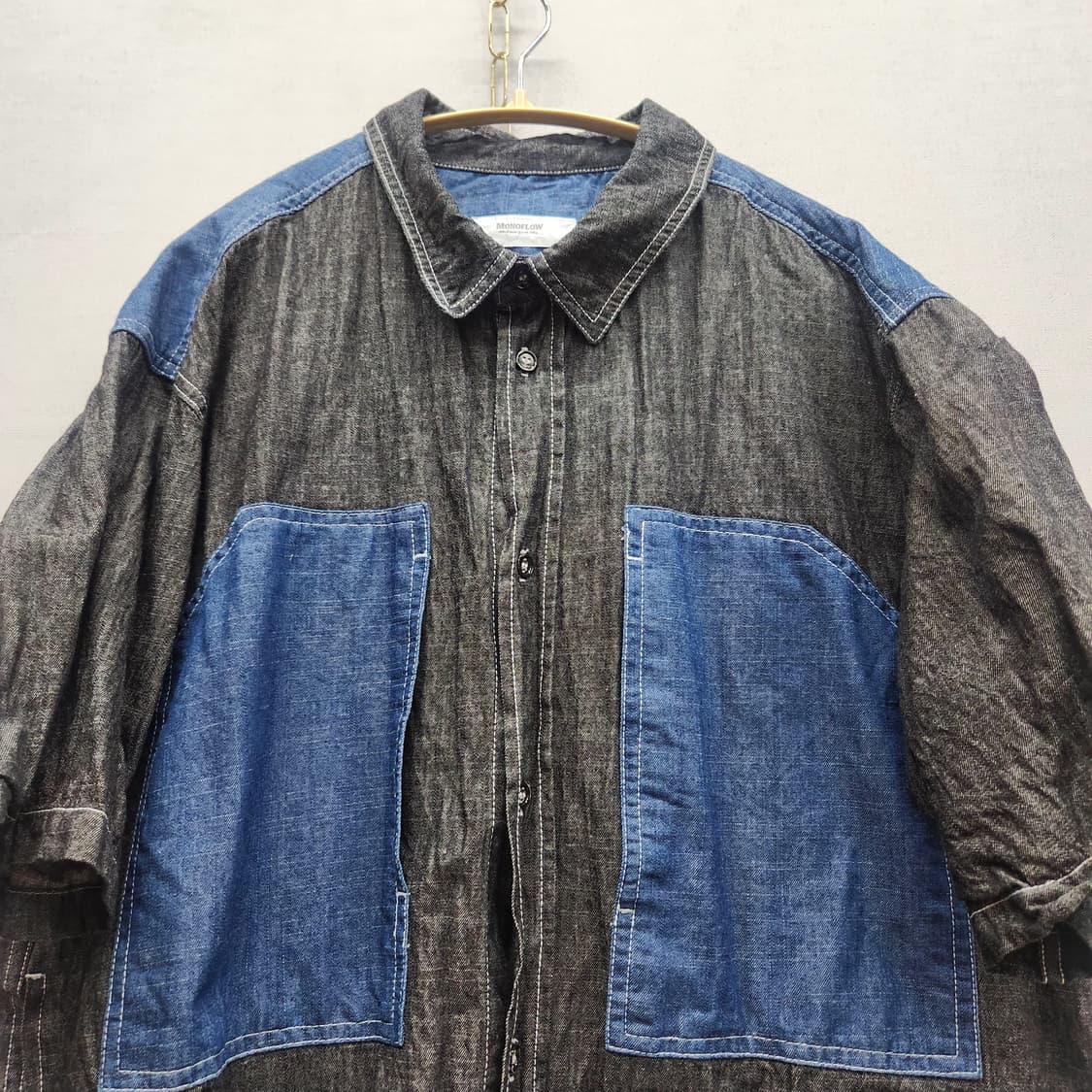 모노플로우 아메카지 배색 디테일 반팔 셔츠자켓 L(XL) 상품이미지2