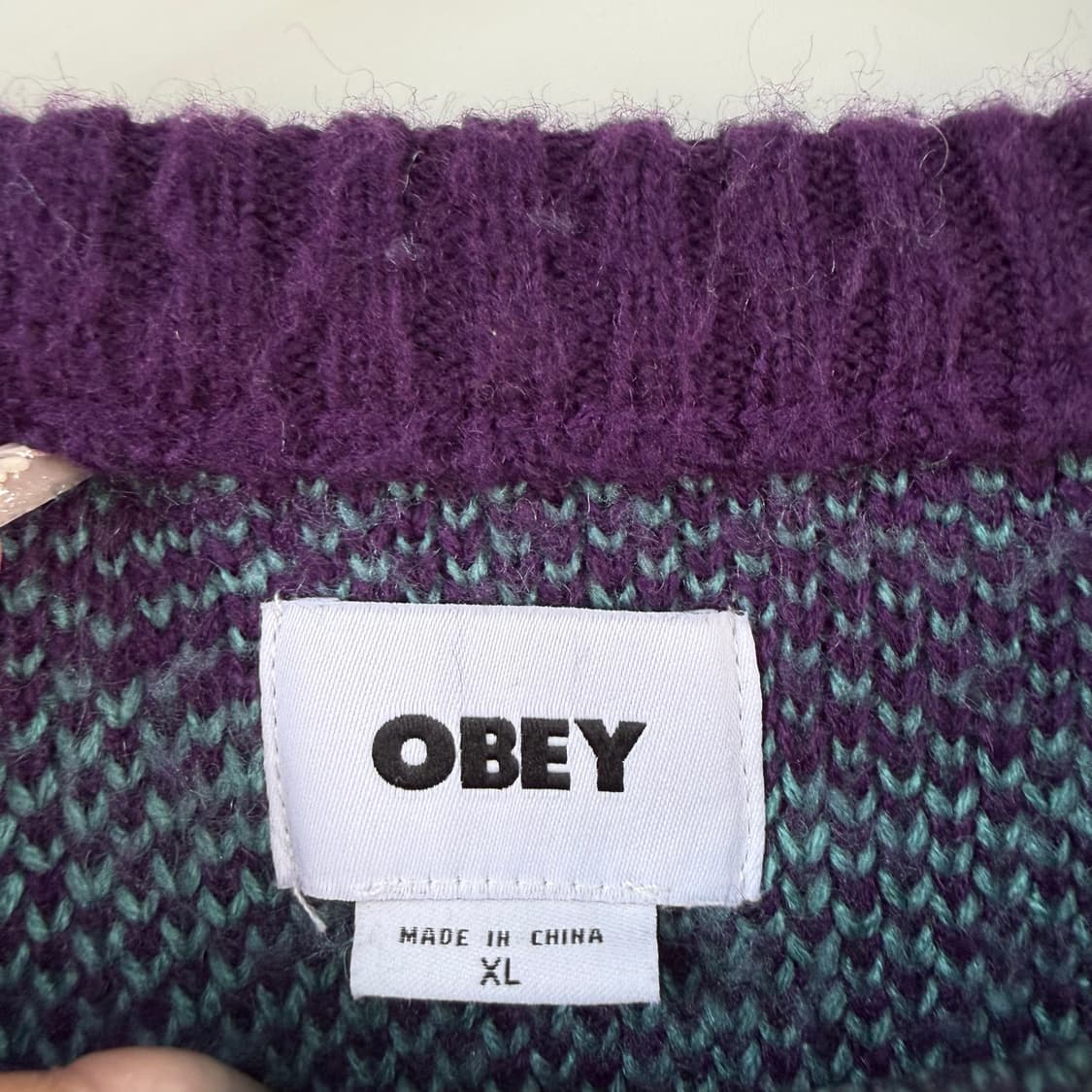 오베이 OBEY 드림 크루넥 스웨터 그린 멀티 스트라이프 니트 상품이미지4