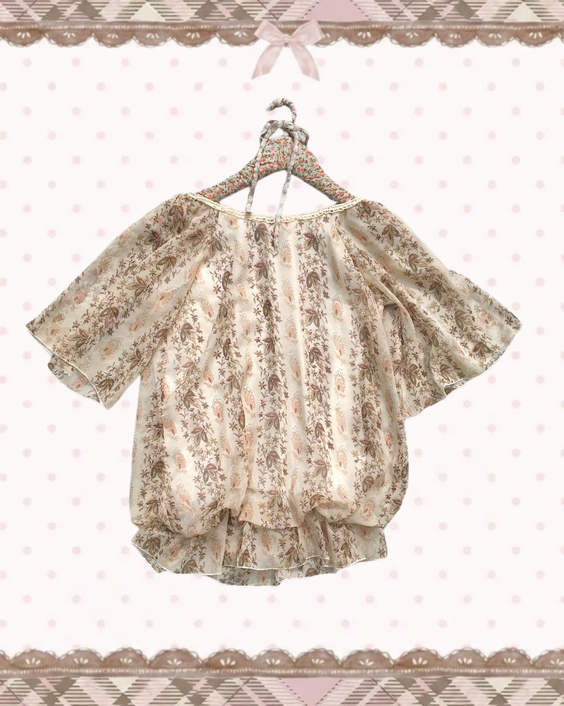 보태니컬 쉬폰 반팔 블라우스 상품이미지1