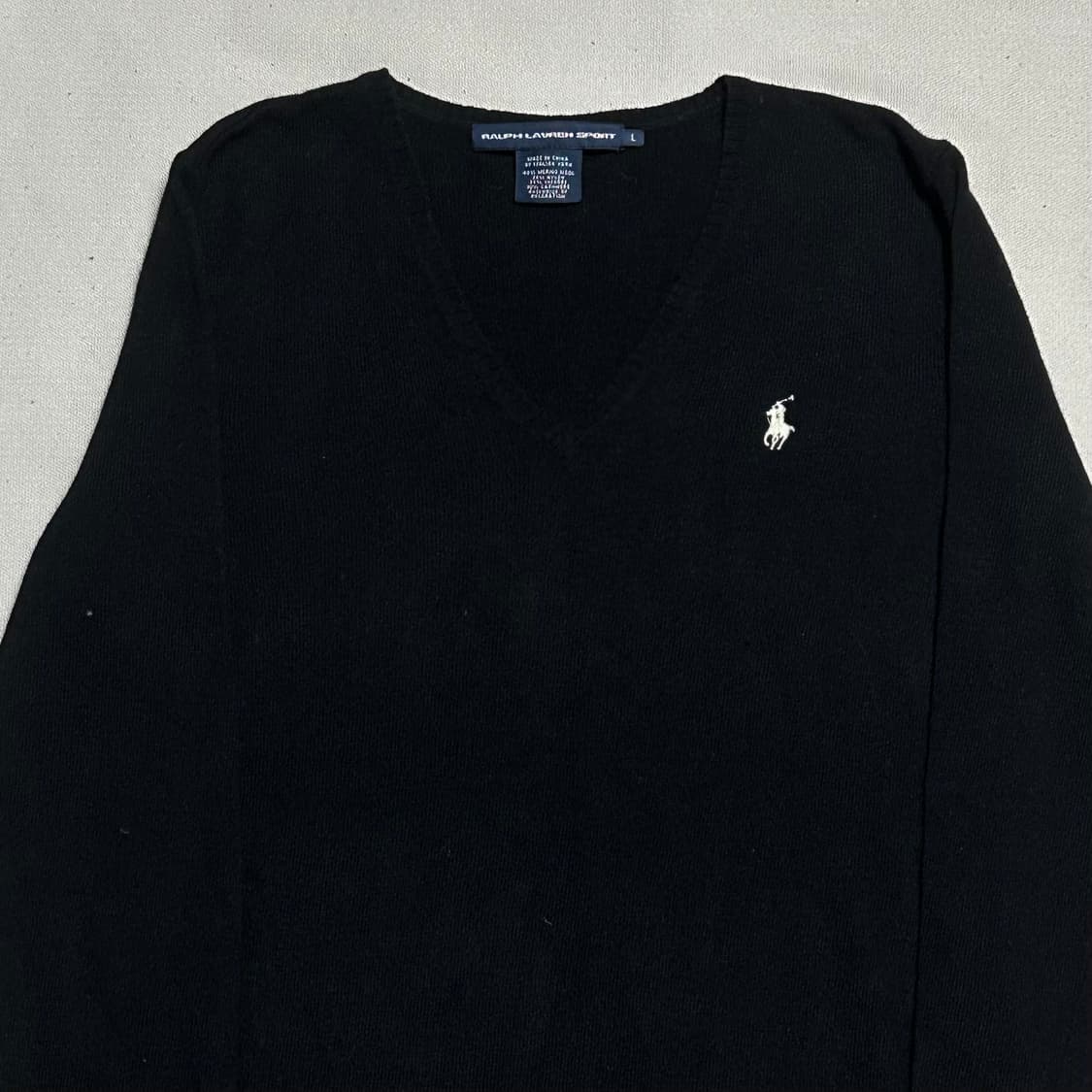 L 폴로랄프로렌 캐시미어 여성용 블랙 브이넥 니트 상품이미지1