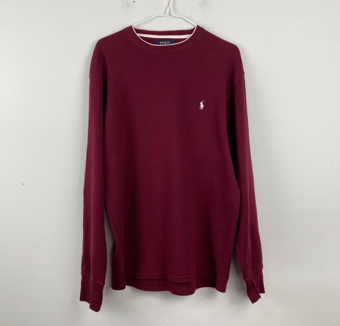 폴로 와플니트 롱슬리브 버건디 상품이미지1