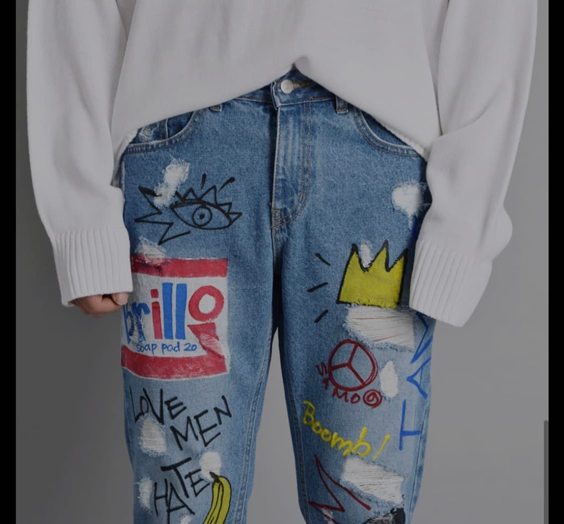 유니크한 그래피티 데님 팬츠 (바스키아 느낌!) 상품이미지2