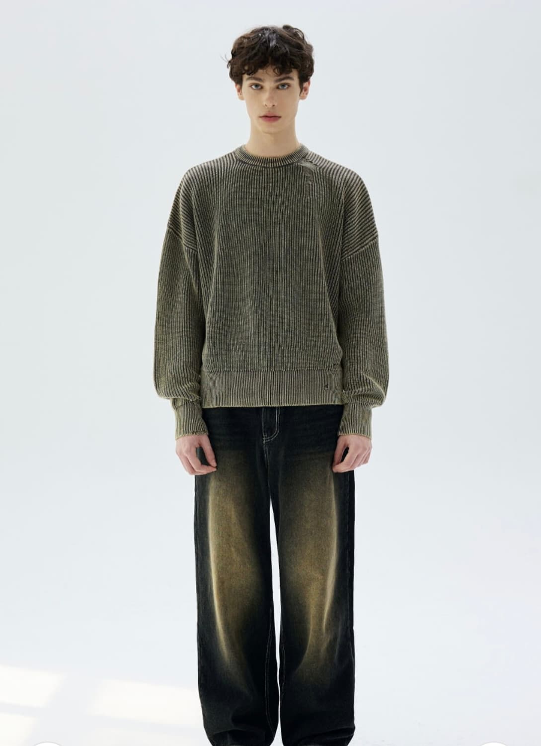 프론트 워싱 와이드 데님 팬츠 (YELLOW BLACK) 상품이미지2