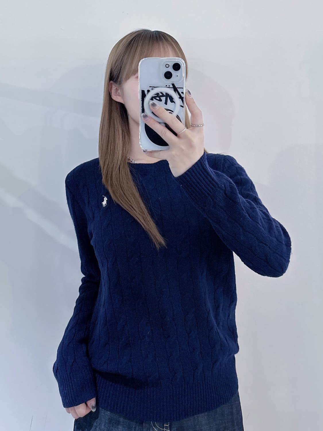 폴로랄프로렌 화이트포니 네이비 캐시미어 qr 케이블니트 상품이미지2