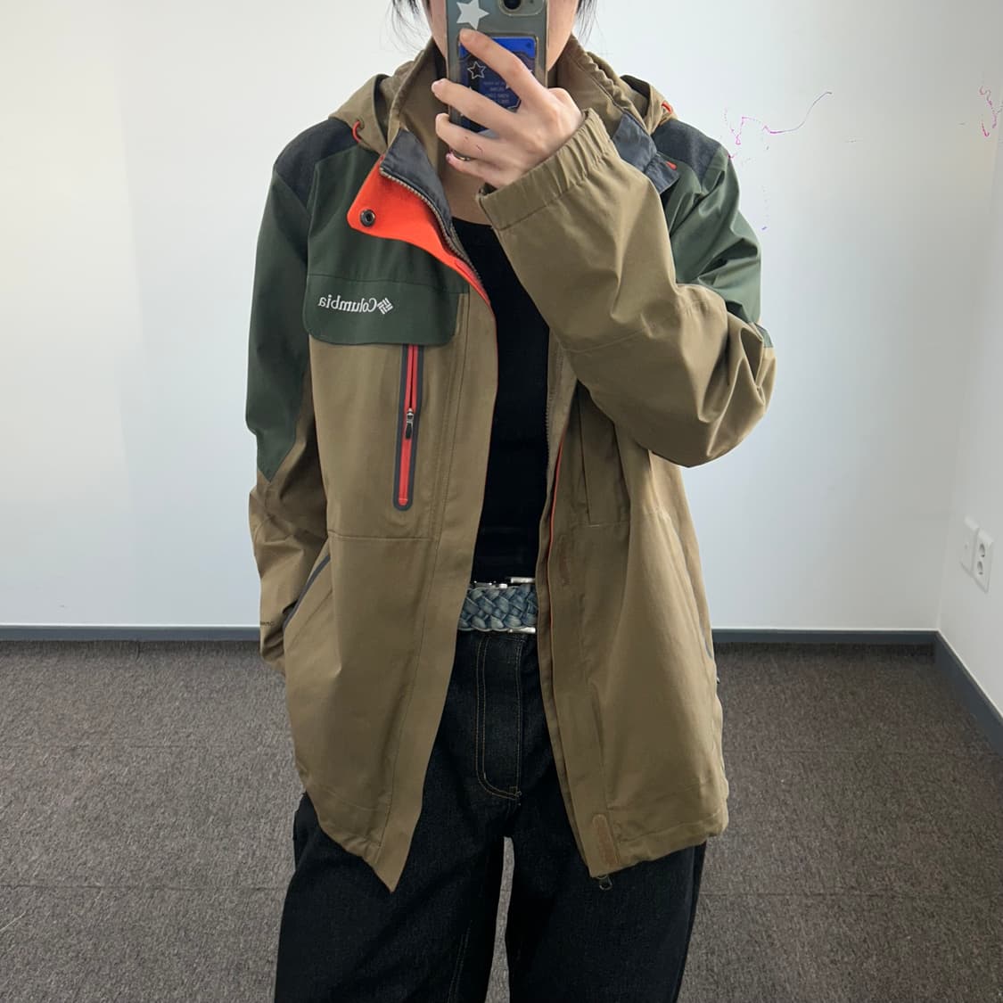 Columbia 콜롬비아 이중 2-way 지퍼 카키 배색 바람막이 상품이미지1