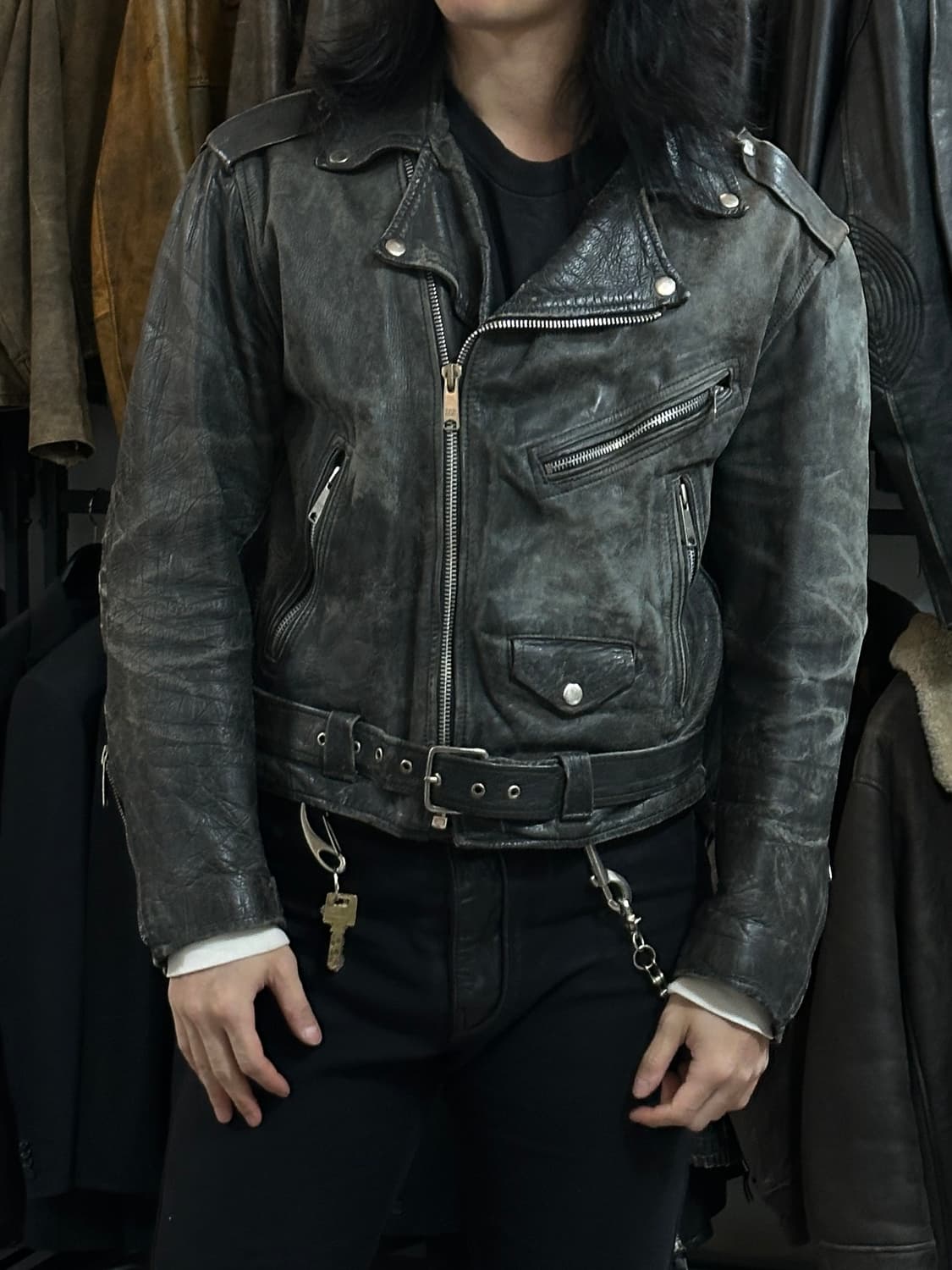 80's 디스 레더 자켓 빈티지 라이더 자켓 상품이미지9