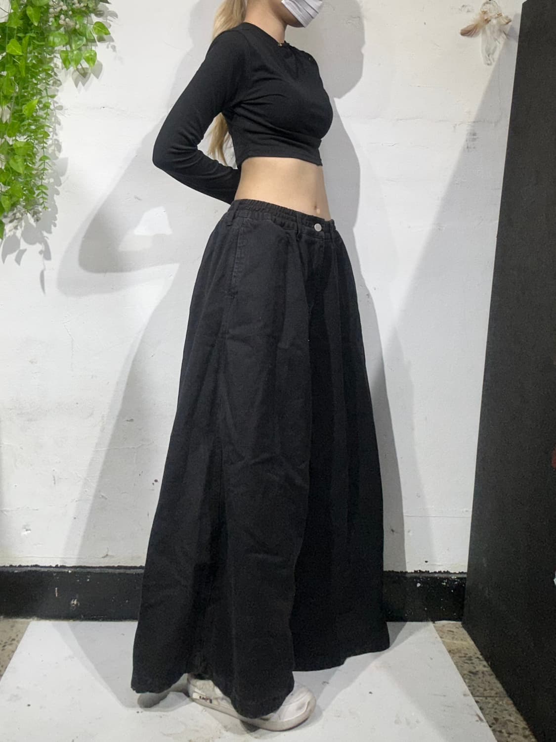 빈티지 흑청 와이드 데님 치마바지 상품이미지1