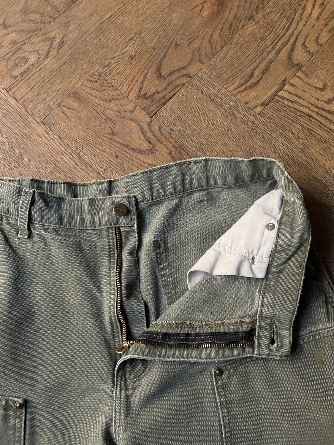 [34]칼하트 USA 빈티지 워싱 모스그린 더블니 워크 팬츠 상품이미지3