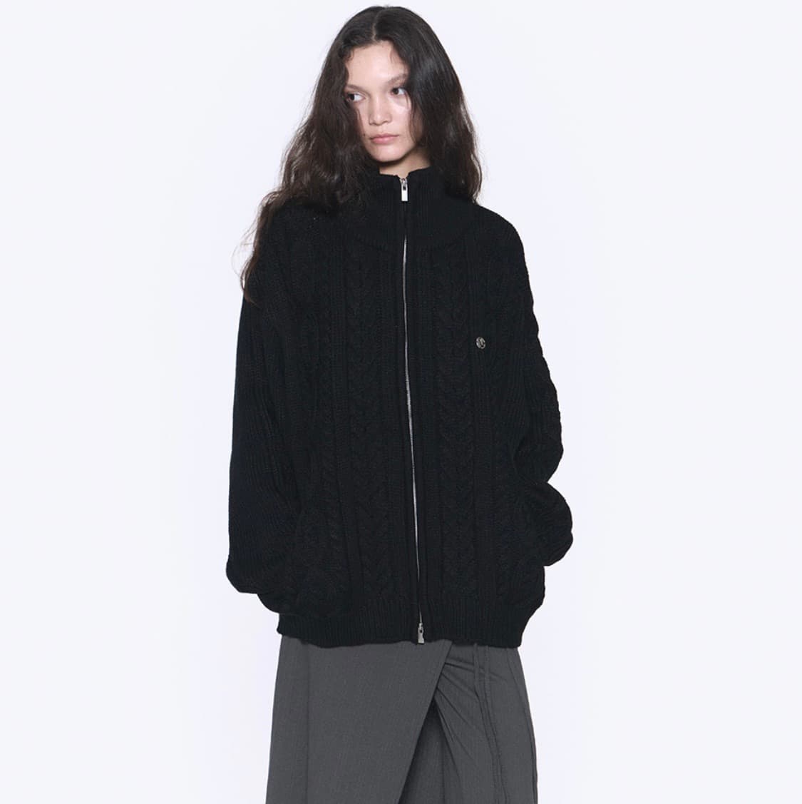 HIGH NECK 2WAY CABLE KNIT ZIP-UP 상품이미지1