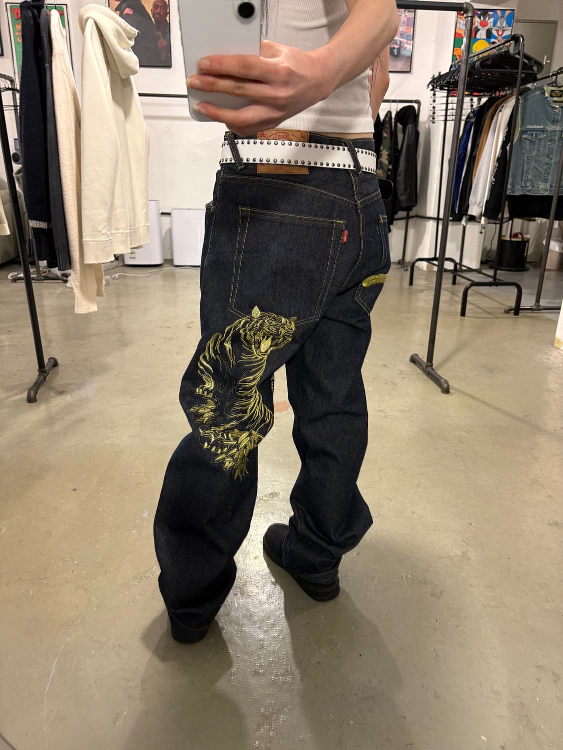 에비수 호랑이자수 데님팬츠  상품이미지1