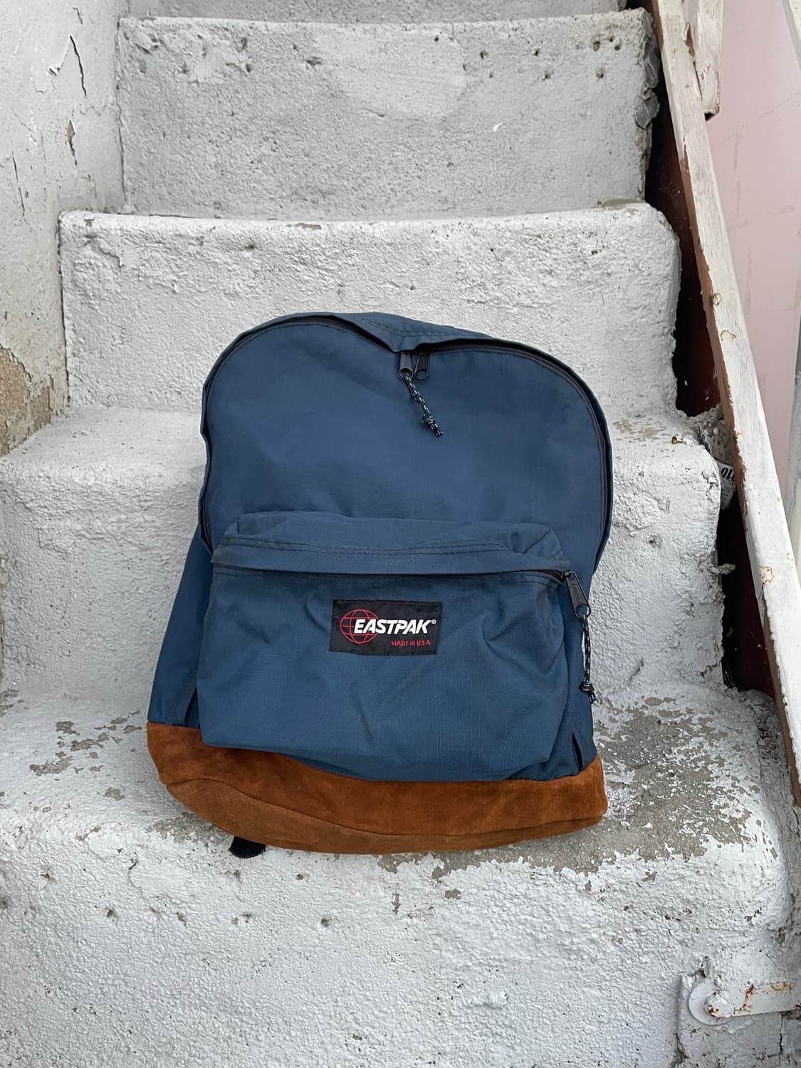 90s Eastpak Leater Bottom Navy Backapack 상품이미지7