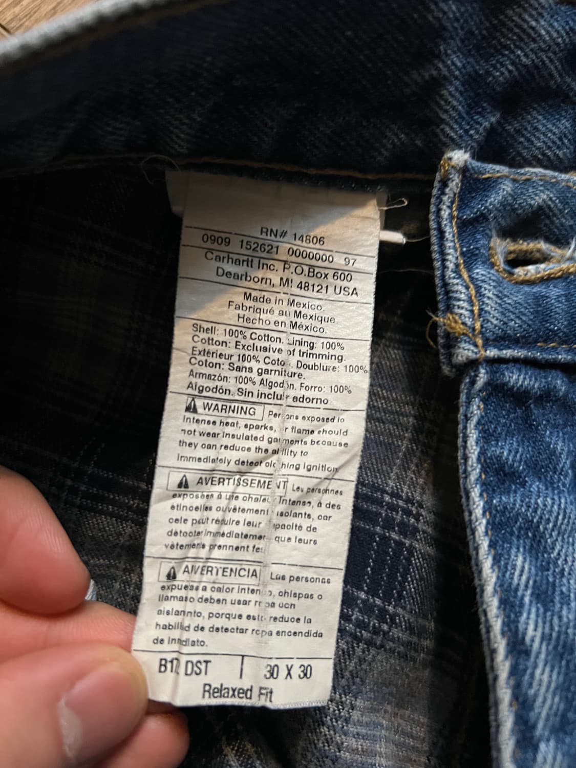 [30]칼하트 USA 체크 라이닝 워크 데님 팬츠 상품이미지7