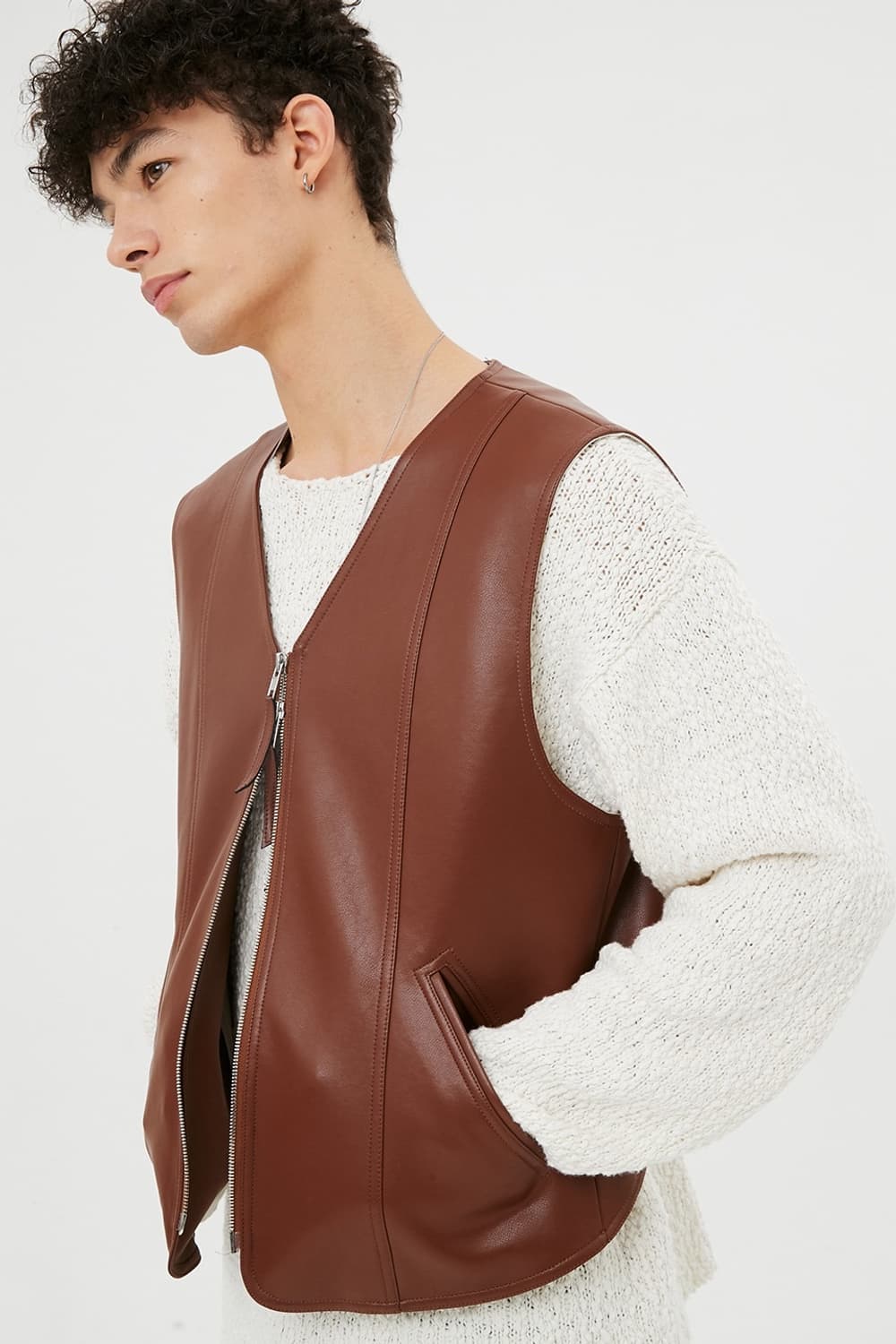 문선 투웨이 집업 레더 베스트 상품이미지1