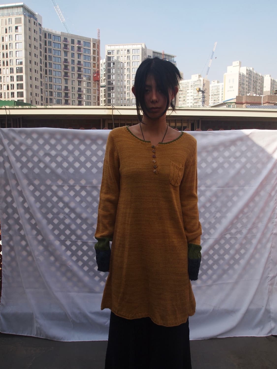 IRIEY 버튼 슬리브 롱 니트 상품이미지1