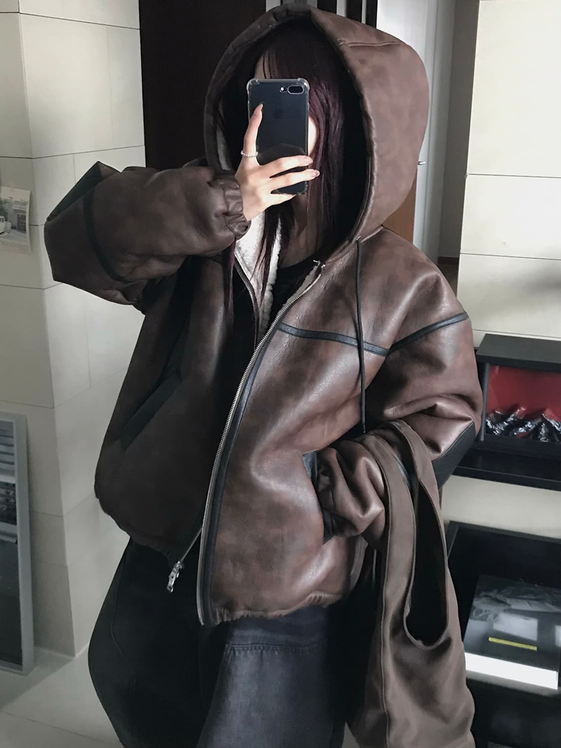 고퀄 원가 11만 7000원 후드 집업 무스탕 새 상태 상품이미지6