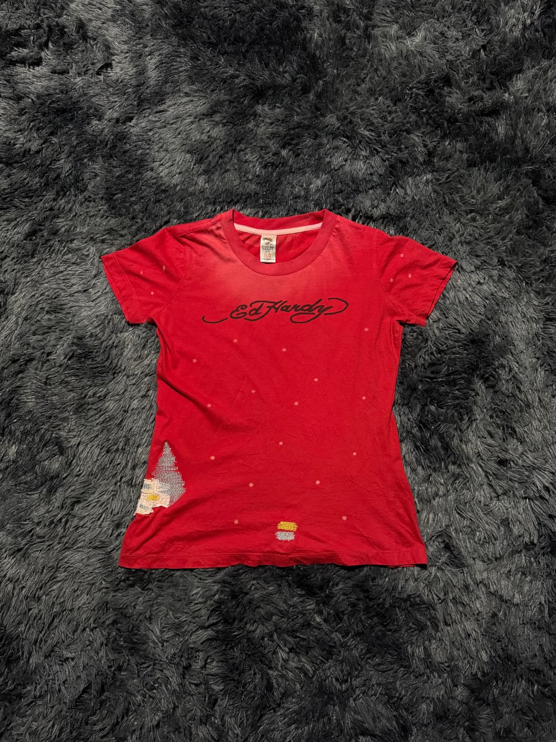 Ed Hardy 로고 레터링 등판 잉어 프린팅 레드 반팔 상품이미지2