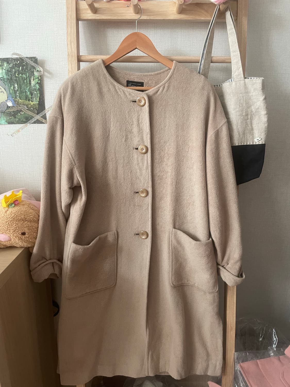 모리걸 빈티지 베이지 울 롱코트  상품이미지2