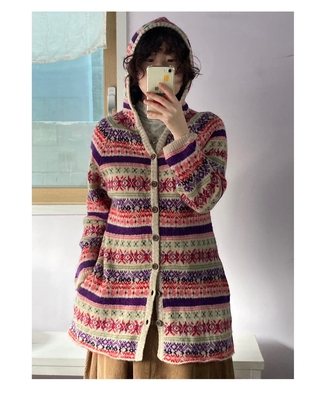 큐브슈가 빈티지패턴 후드 가디건 상품이미지4