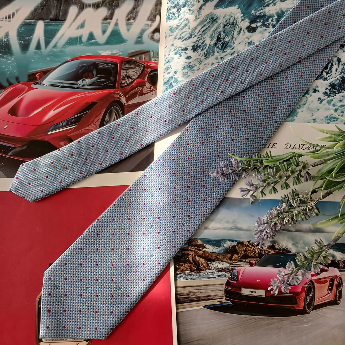 페리 엘리스 실크 스카이블루 도트 넥타이 8.2cm 새제품 A18957  상품이미지3