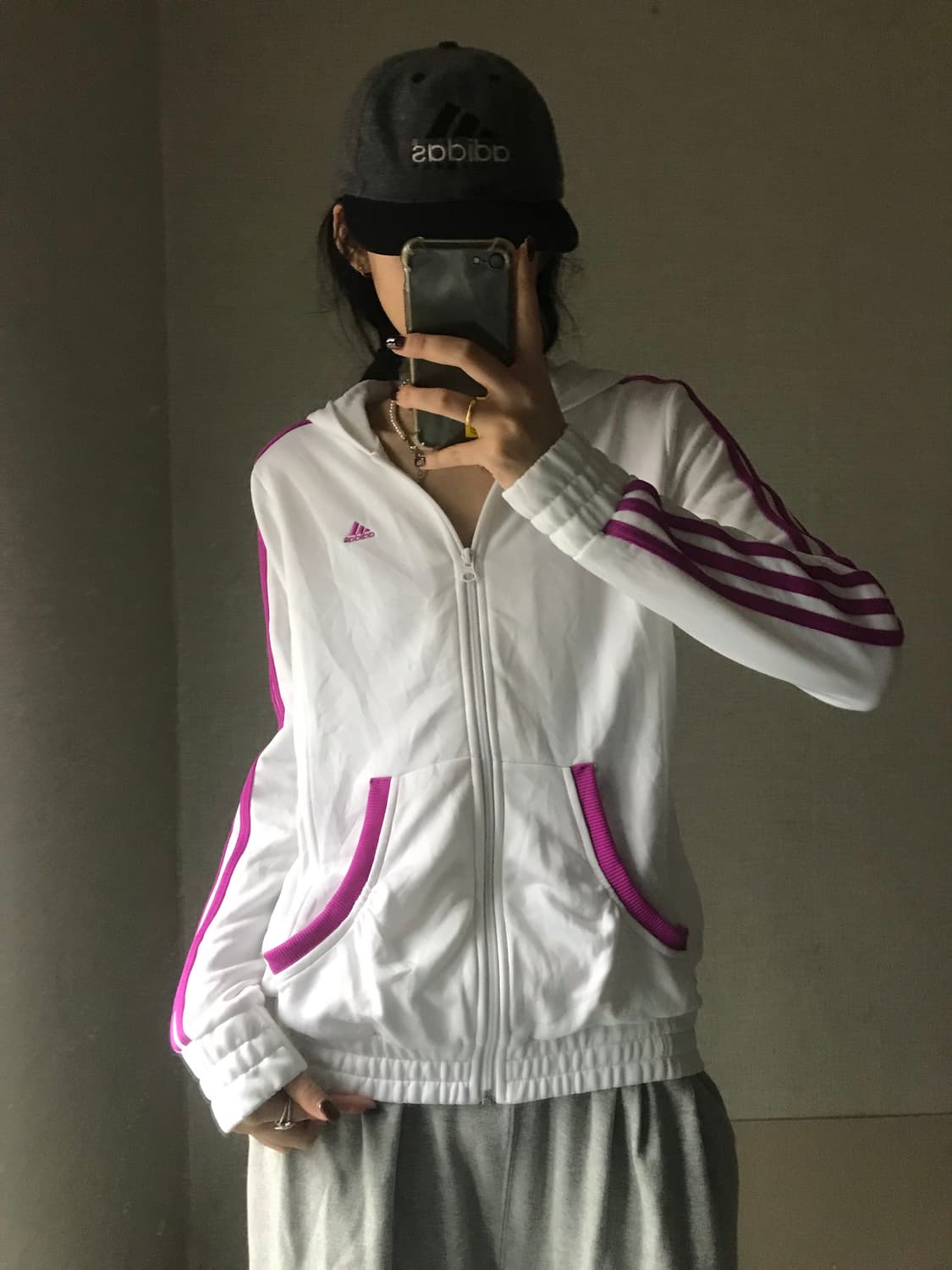아디다스 화이트 플럼핑크 후드져지 상품이미지5