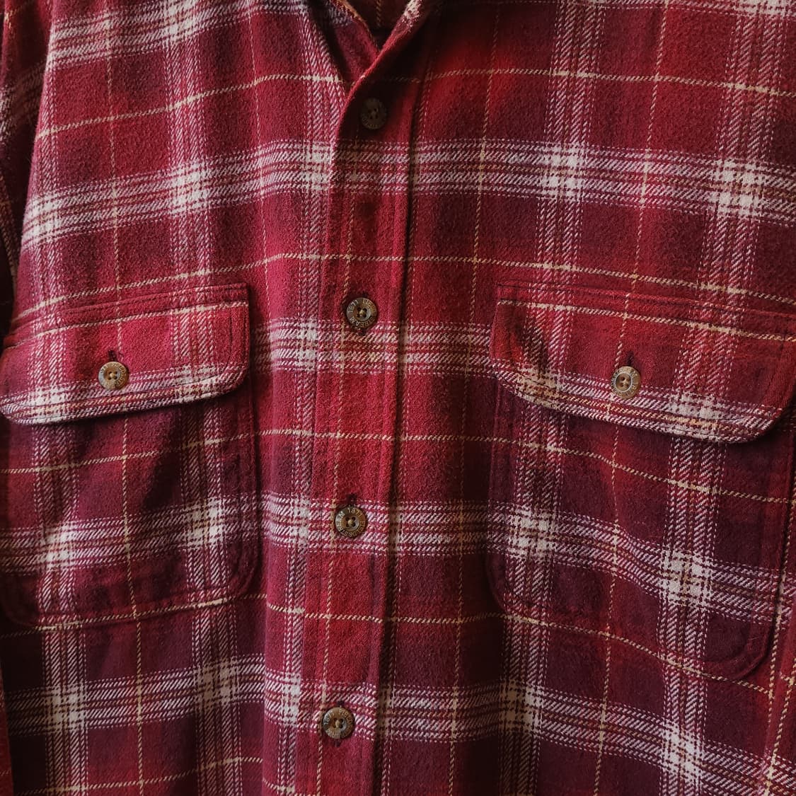 90s 빈티지 체크셔츠 헤비 플란넬 워크셔츠 썬페이딩 레드 xl 상품이미지5