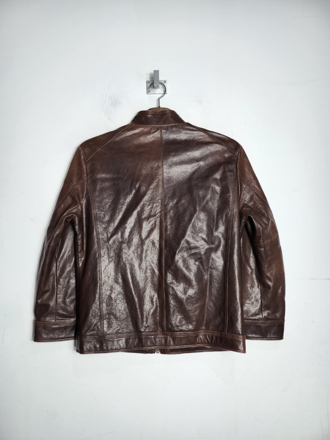 브라운 가죽 싱글 라이더 자켓 상품이미지6