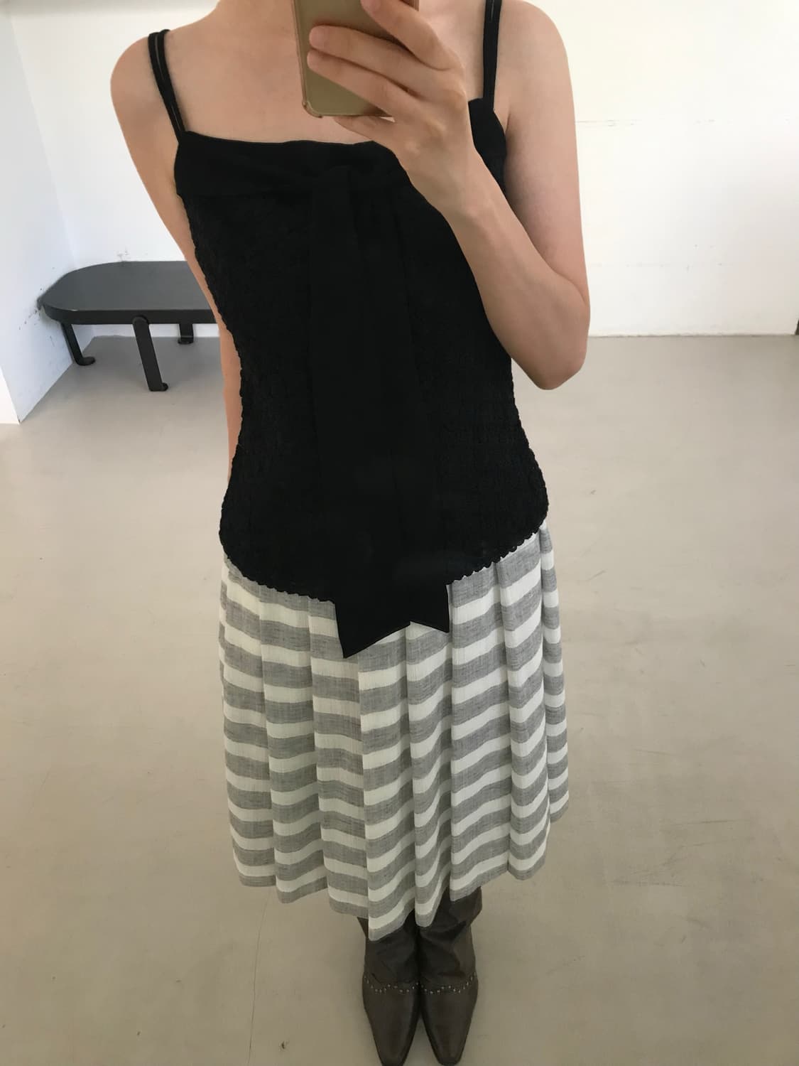 vintage grey stripe pattern pleats skirt 상품이미지6