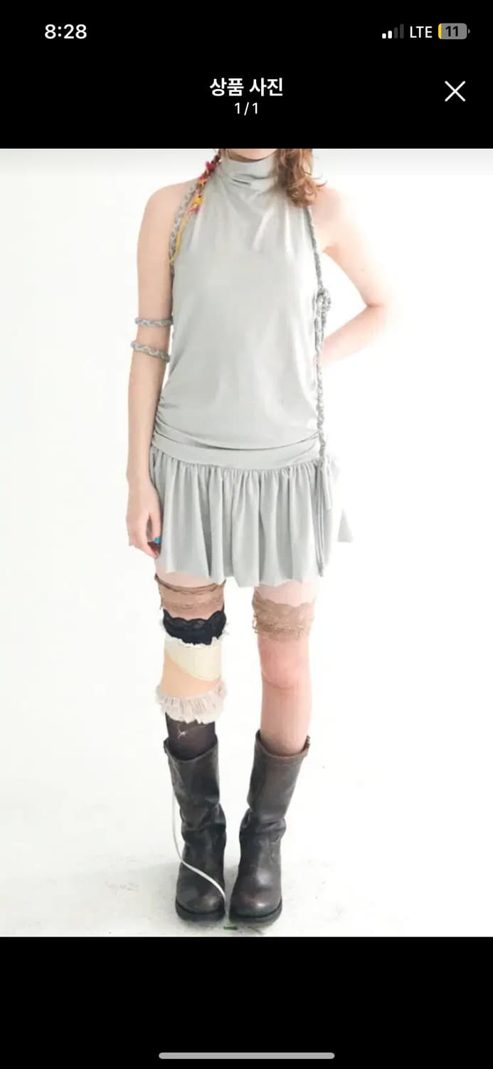 샵페어리 홀터넥 민소매 플리츠 미니 원피스 그레이 상품이미지1