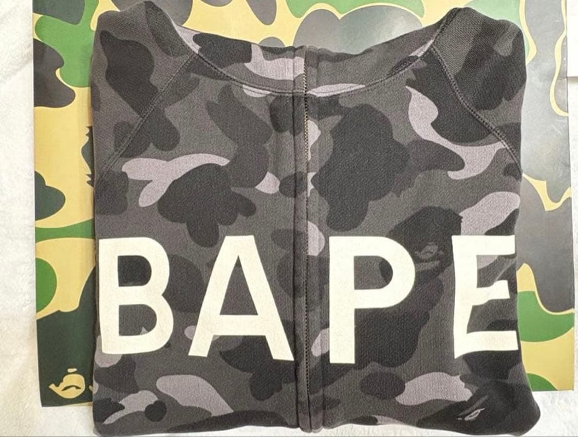 베이프 컬러 카모 BAPE 로고 후드집업 흑계 상품이미지2