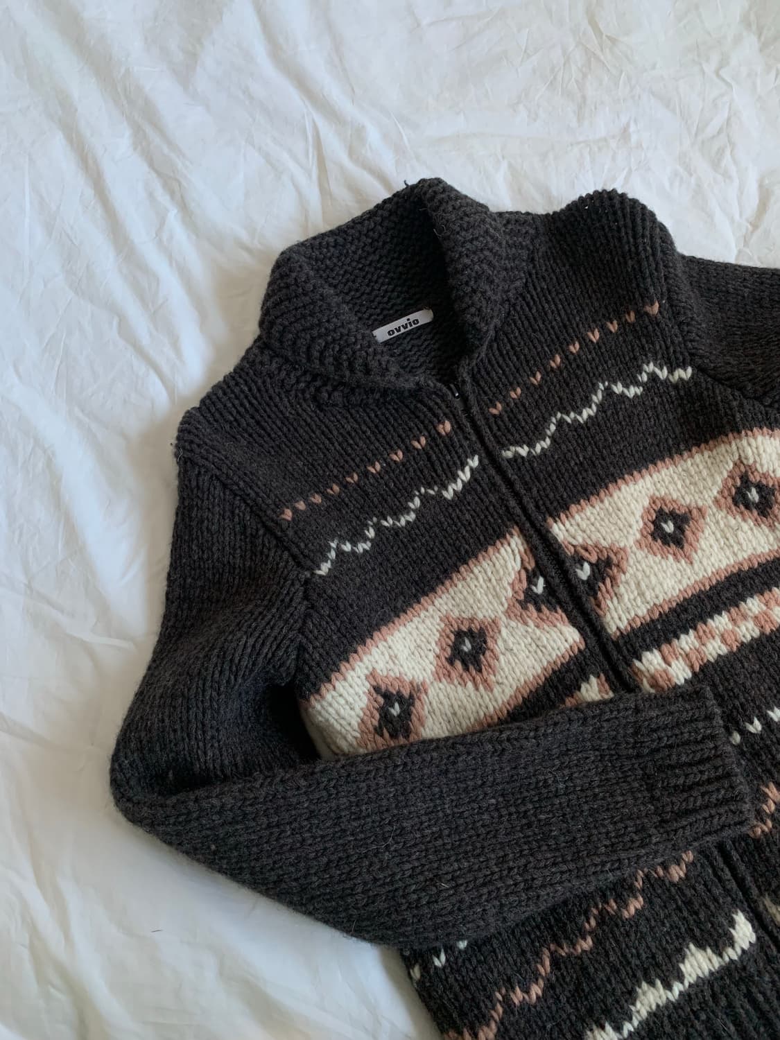 브라운 패턴 니트 집업 상품이미지4