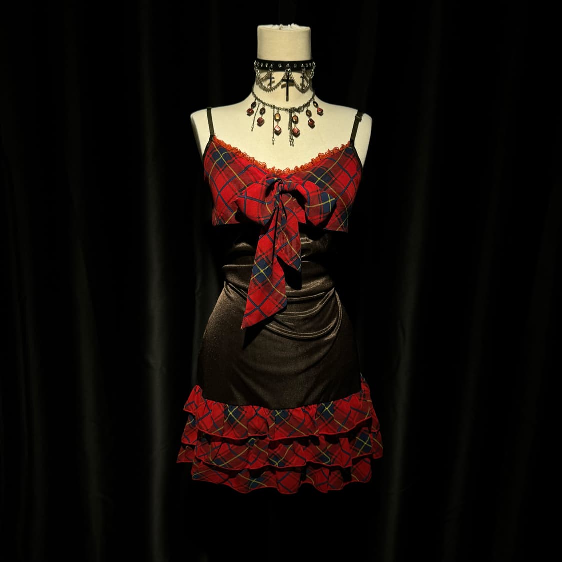 레드 체크 레이어링 원피스 상품이미지1