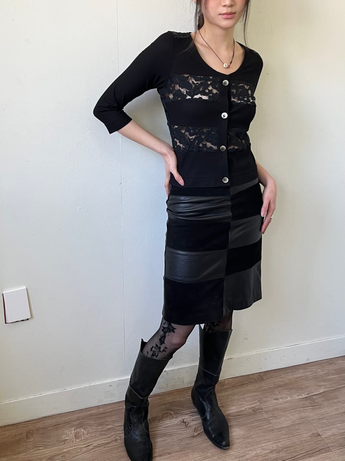 Japan vtg 레더 블럭 스커트 상품이미지5