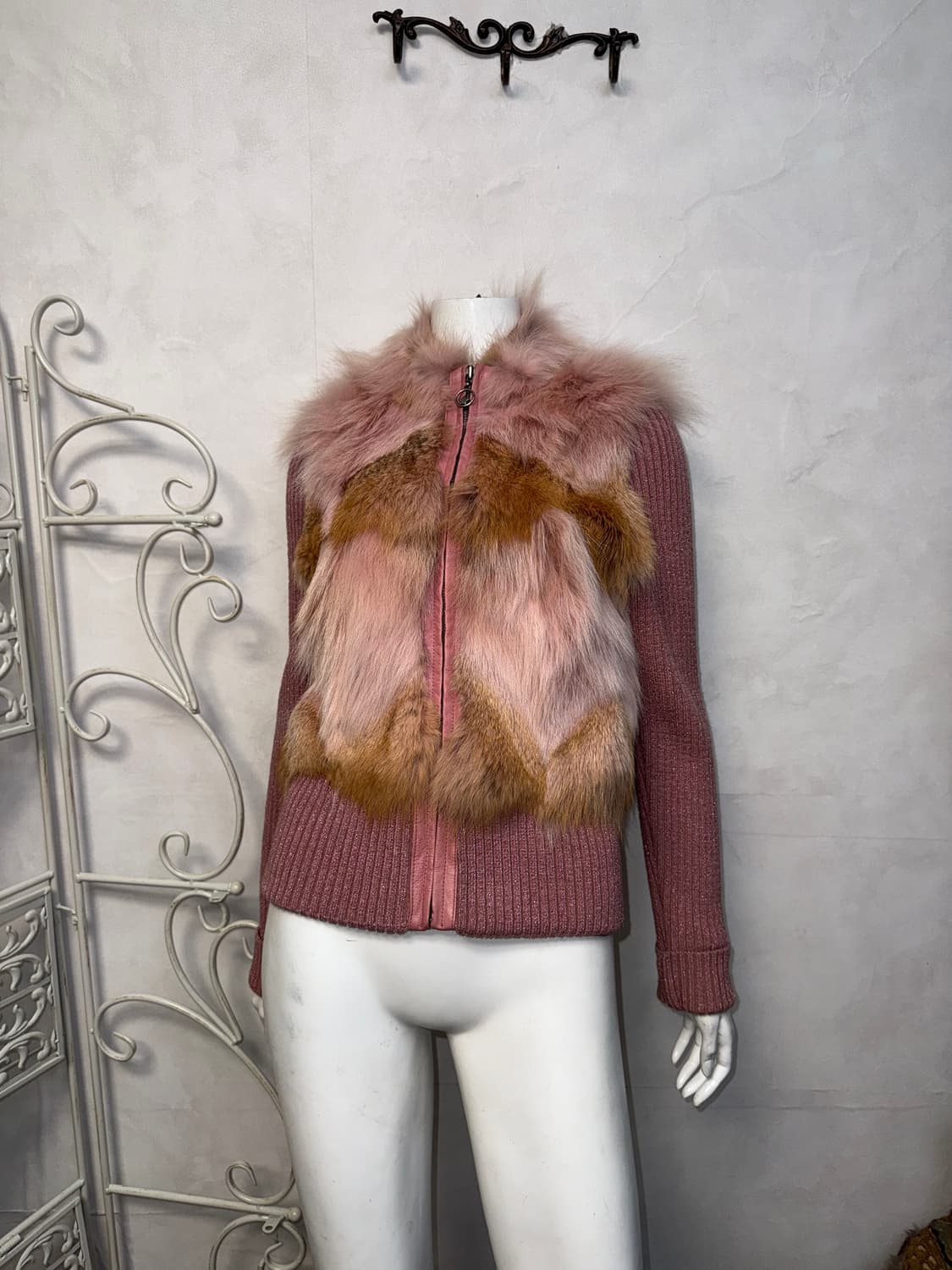 Baby pink glitter coyote fur knit zipup 상품이미지4