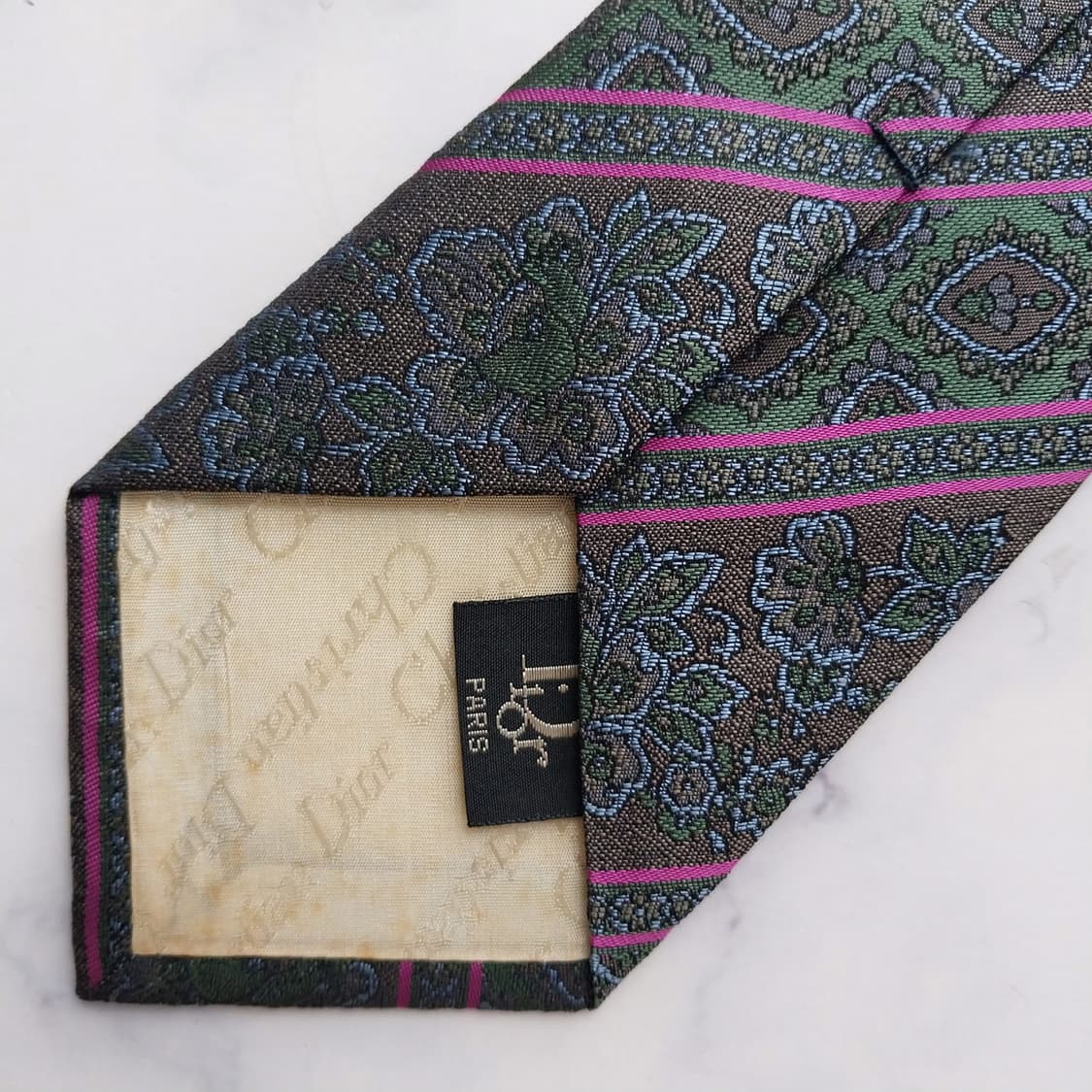 디올 실크 다크그린 패턴 넥타이 8.3cm A+~A등급 K2492
 상품이미지7