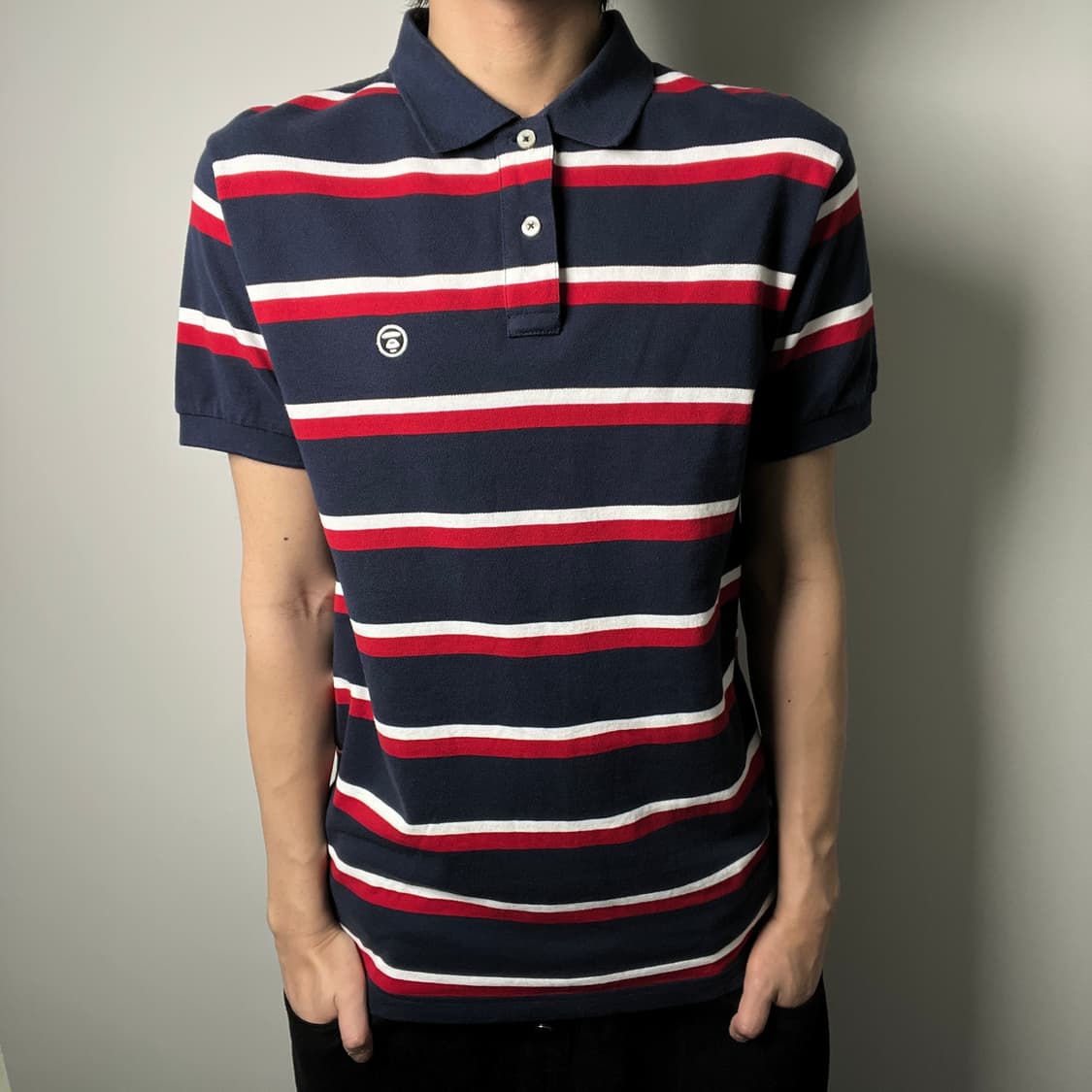 Aape 베이프 스트라이프 반팔 폴로 셔츠 L 상품이미지1