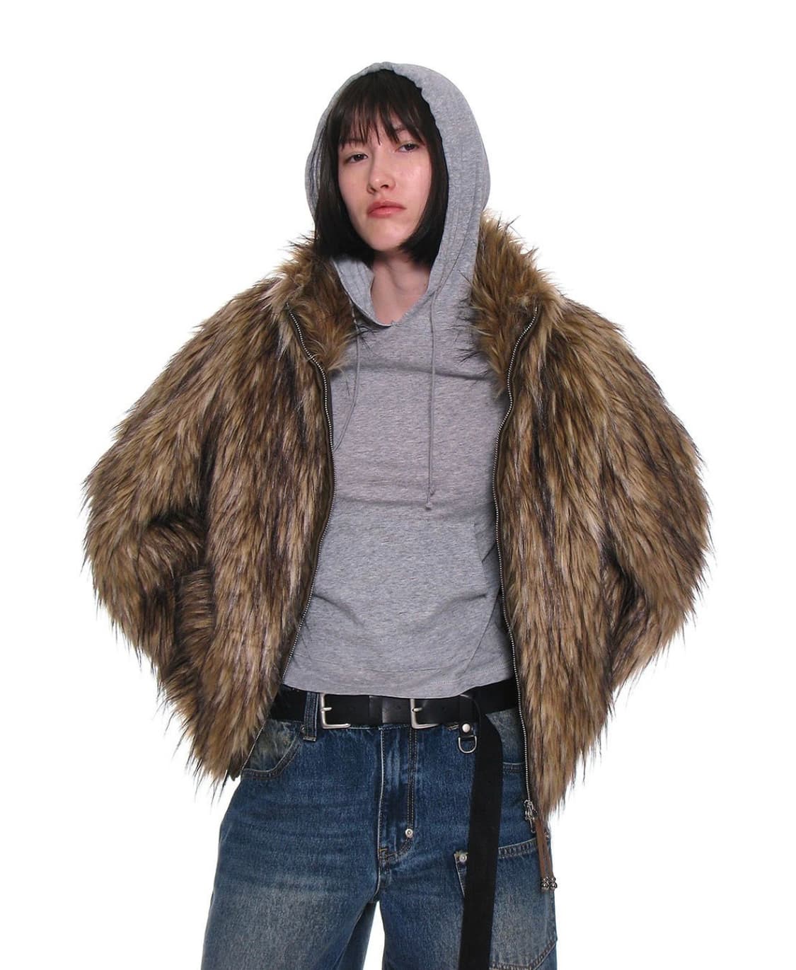 파르티멘토우먼) 하이넥 퍼 집업 자켓_믹스브라운 상품이미지3