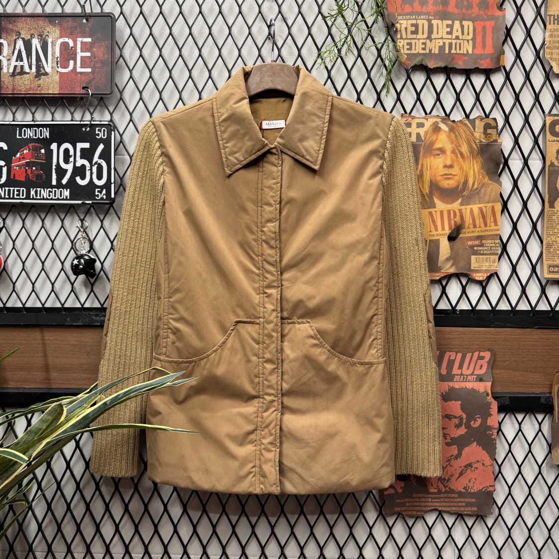 막스앤코 니트 슬리브 믹스 나일론 자켓 전면 포켓 포인트 베이지 상품이미지1