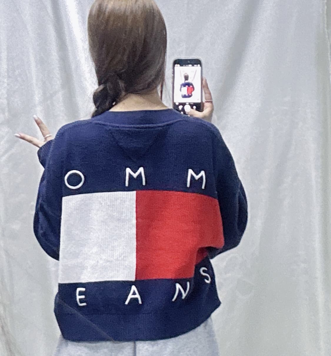 타미힐피거 네이비 빅로고 크롭 가디건  상품이미지2