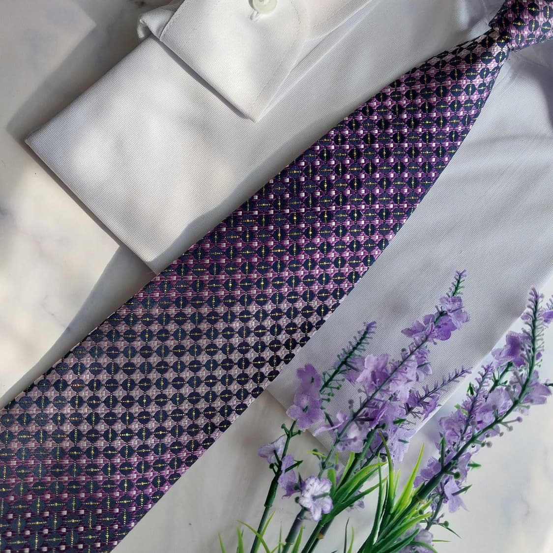 니나리치 실크 퍼플 패턴 넥타이 8.9cm A+등급 K2380 상품이미지6