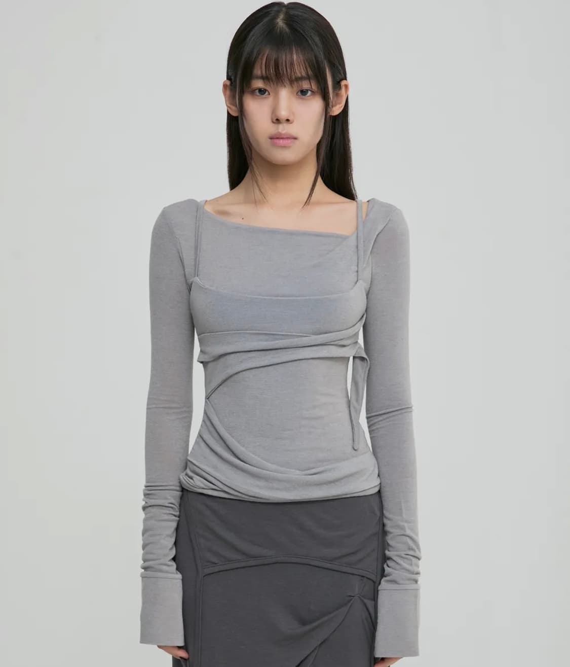 플레어업 레이어드 뷔스티에 롱슬리브 그레이 상품이미지1