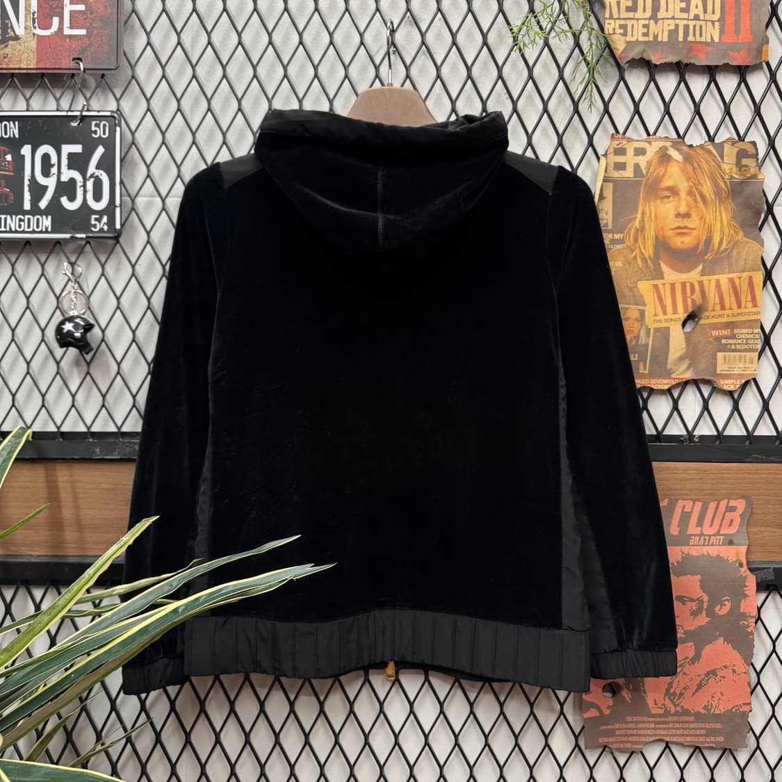 소니아 리키엘 벨루어 후드 집업 자켓 전면 포켓 포인트 블랙 상품이미지2