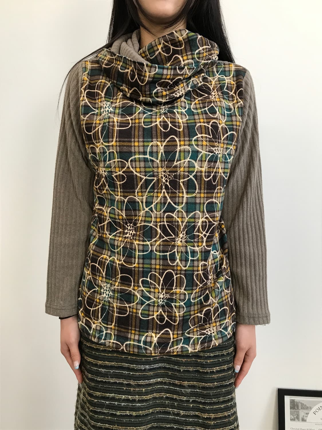 Jpn 'RUPUAU' Floral Plaid Cowl Neck Top 상품이미지2