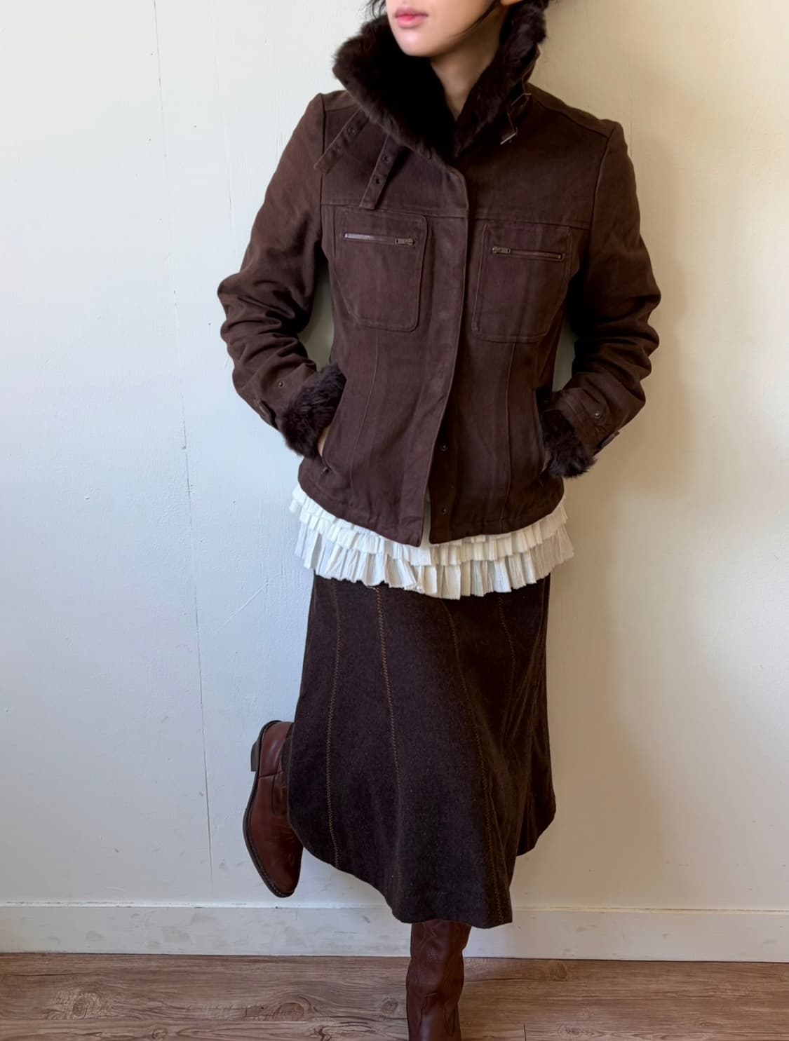 Japan vtg 브라운 울 스커트  상품이미지5