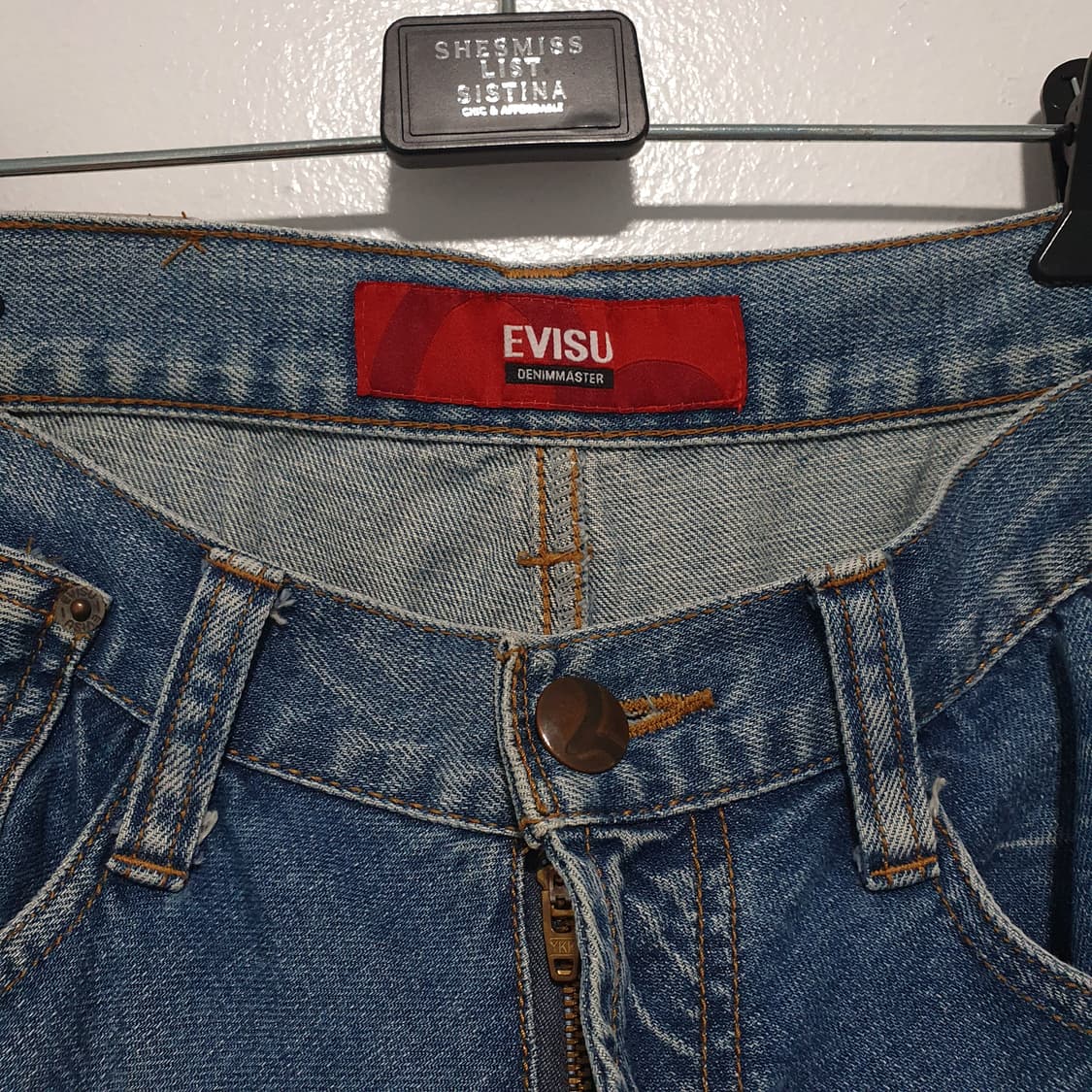 에비수 시그니처 자수 로고 디스트레스드 워싱 클래식 데님 팬츠 청바지 상품이미지4