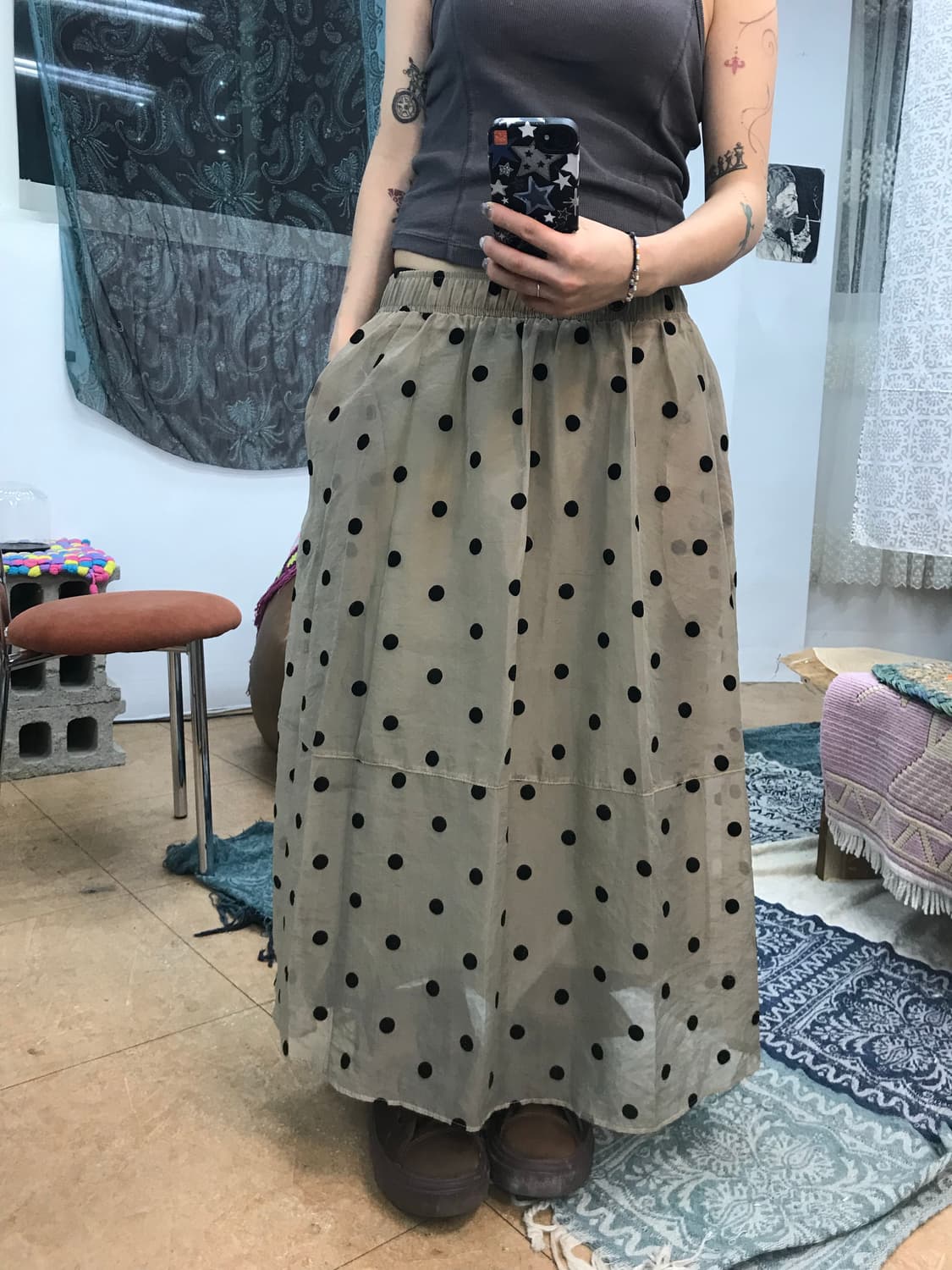 빈티지 여성 밴딩 도트 스커트  상품이미지1