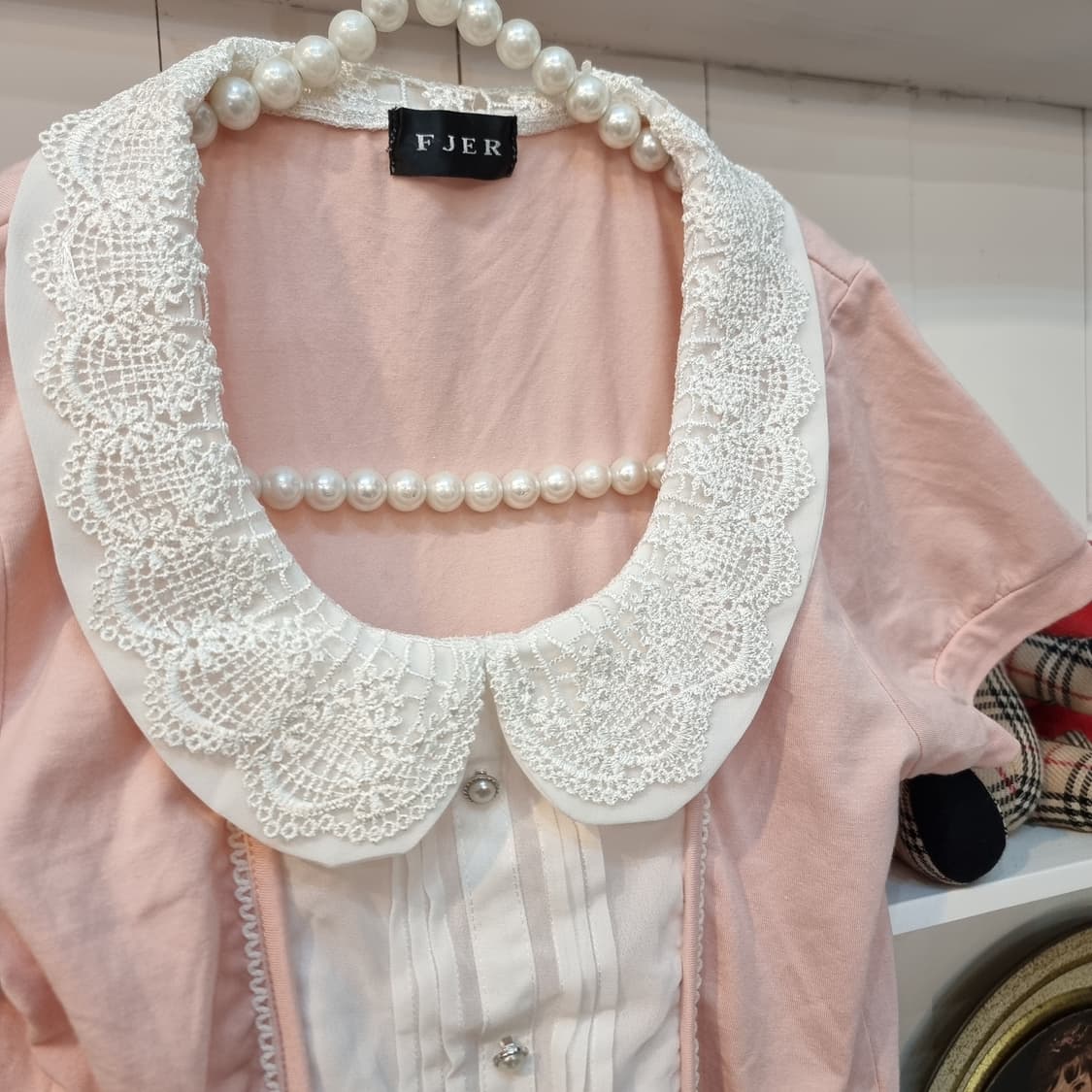 FJER 딸기우유 핑크 레이스 카라 블라우스 상품이미지4