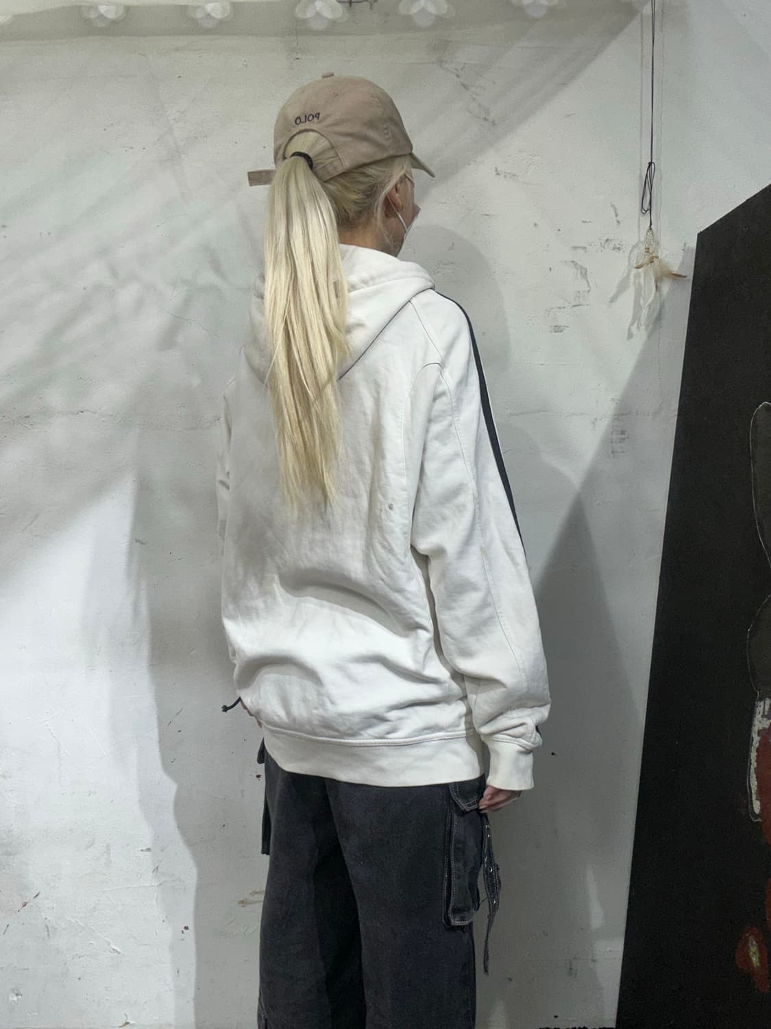 아디다스 블랙 삼선 화이트 후드집업 트랙탑 져지 L 상품이미지3