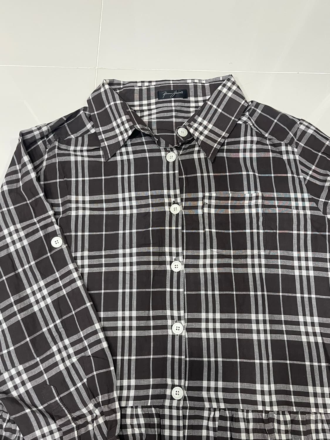 빈티지 브라운 체크 레이어드 셔츠 원피스 상품이미지4