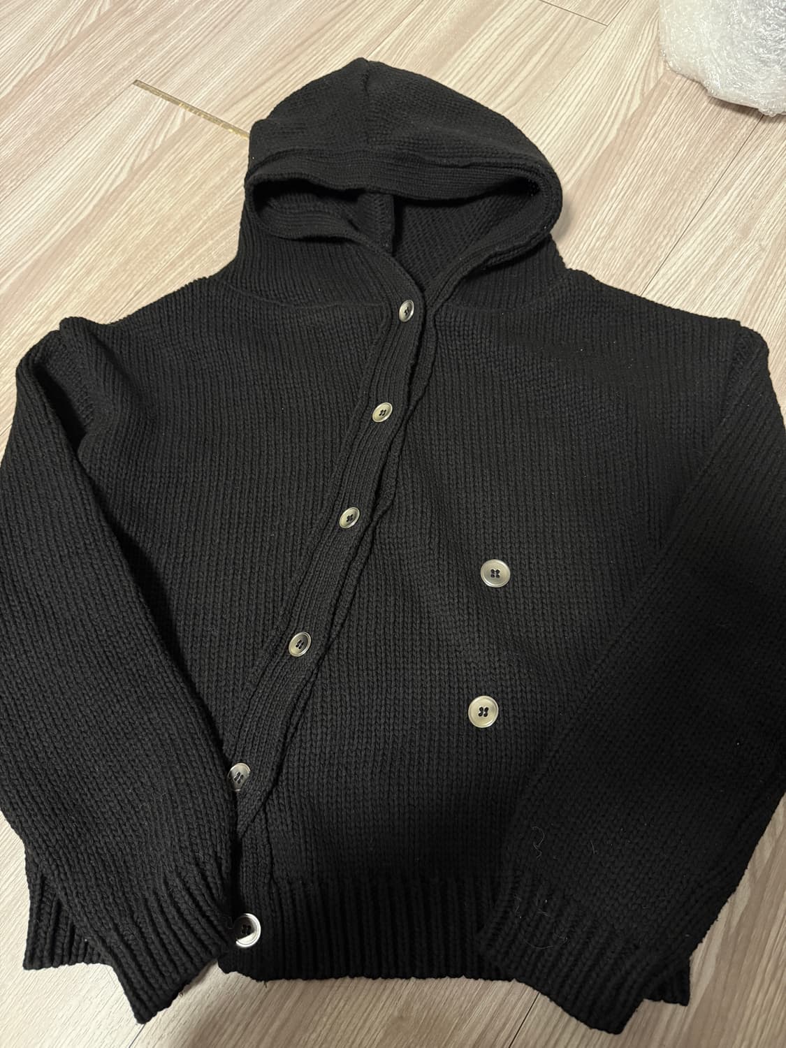 엘이이와이 다이애그널 후디드 가디건 블랙 상품이미지7