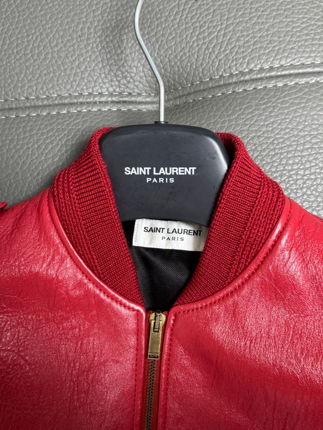 생로랑 레드 레더 자켓 상품이미지2